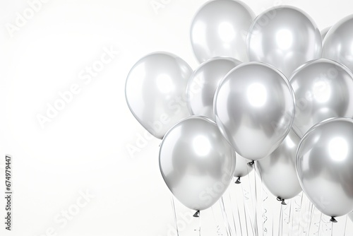 Reflective metallic balloons gathered closely, shimmering under soft light. Celebration accessories. photo