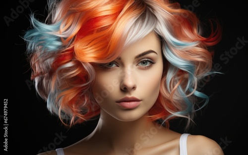 Model with the most amazing colored wig, fashion editorial shot
