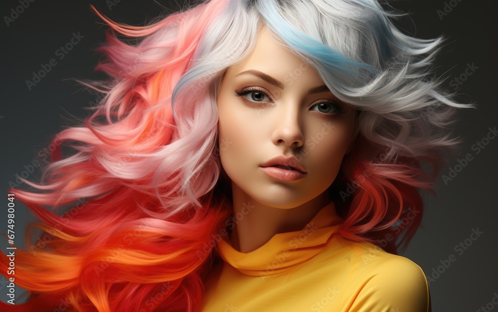 Model with the most amazing colored wig, fashion editorial shot Model with the most amazing colored wig, fashion editorial shot