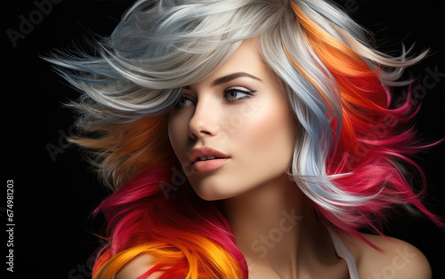 Model with the most amazing colored wig, fashion editorial shot