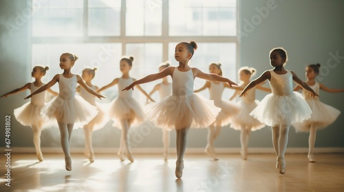 Diverse Children Enjoying After-School Ballet Practice. Generative ai
