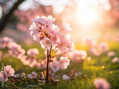 Sakura Blossom with soft sunlight. Generative AI