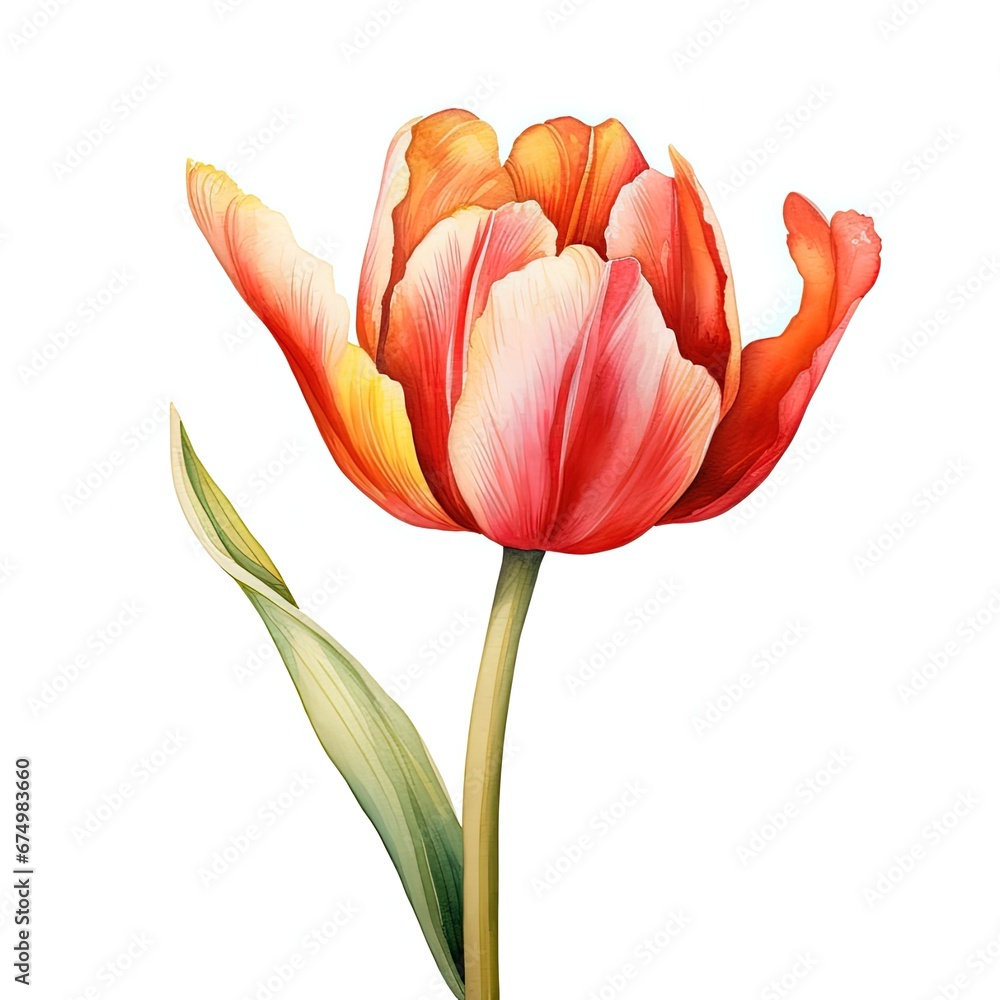 Fototapeta premium Red tulip watercolor painting style. White background isolated. Generative AI.