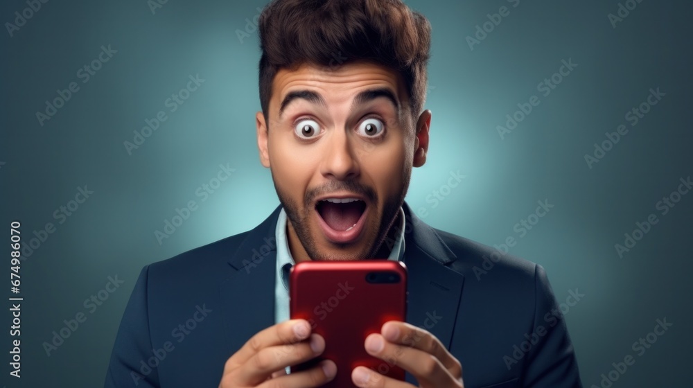 handsome man exited surprise face expression . Male feels shocked with the phone. exciting smile and happy adorable rejoices. Very enjoy and fun relax time. wow, girl holding smartphone. handsome man exited surprise face expression . Male feels shocked with the phone. exciting smile and happy adorable rejoices. Very enjoy and fun relax time. wow, girl holding smartphone.