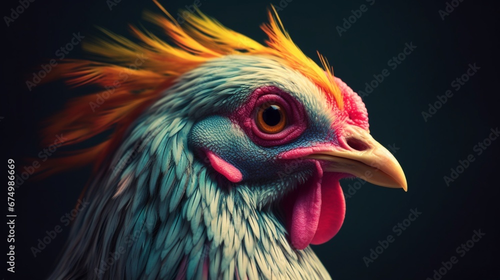 Colorful rooster symbol head angry illustration picture AI generated art