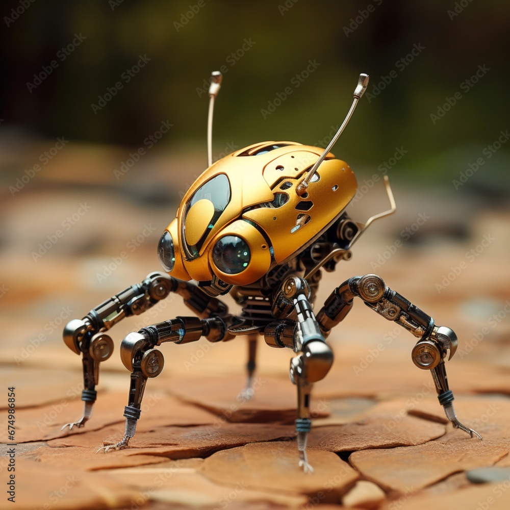Fototapeta premium An affordable robotic insect and its metal exoskeleton Ai generated art