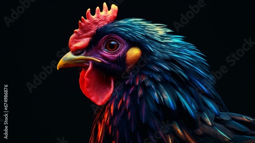 Colorful rooster symbol head angry photography image AI generated art © Biplob