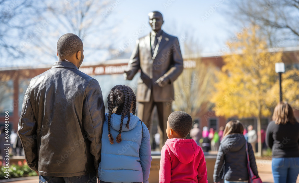 A family visiting the Martin Luther King Jr. National Historic Site in Atlanta. Concept of heritage tourism and education. Generative Ai.