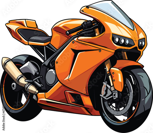 Vector illustration of an orange motorcycle against a white background.