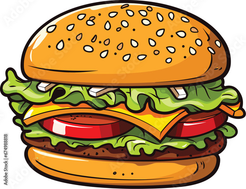 Vector illustration of a hamburger featuring a lettuce garnish on a white background.