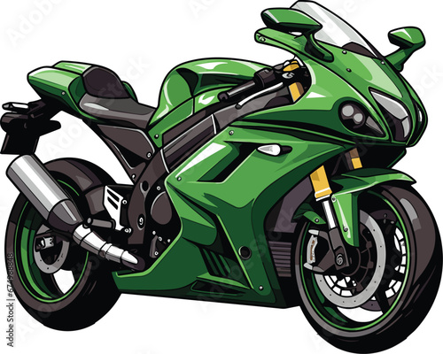 Vector illustration of a green motorcycle against a white background.
