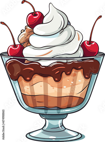 Classic ice cream sundae with  cherries on top with a white background