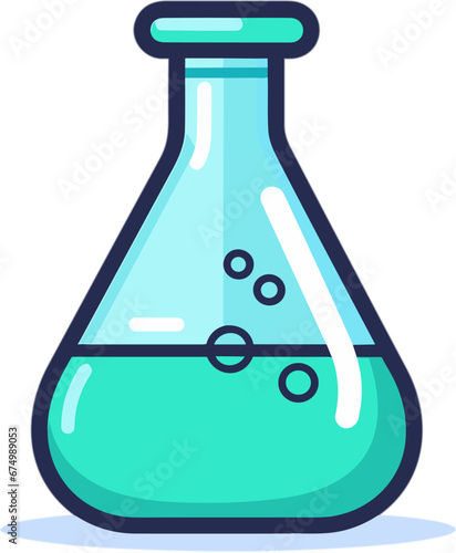 Vector illustration of a laboratory flask with blue liquid on the white background