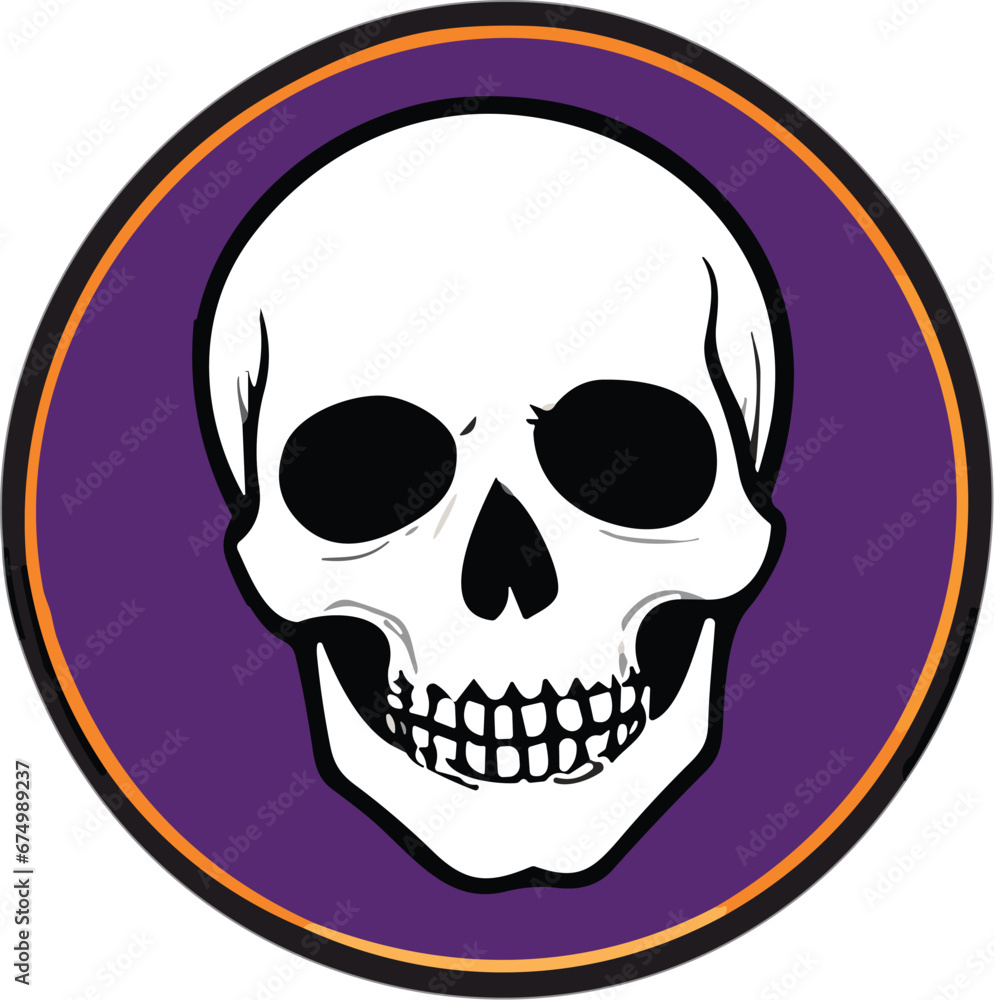 Vector illustration of a skull set against a vibrant purple circle. Vector illustration of a skull set against a vibrant purple circle.