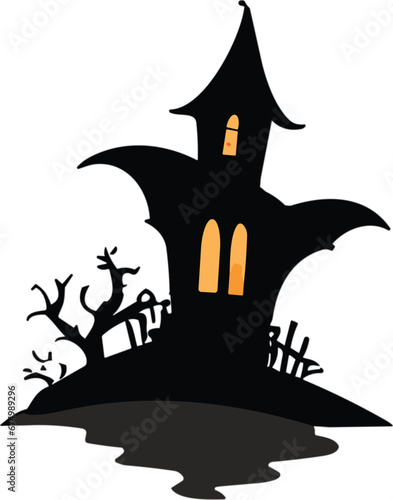 Vector illustration of an old ghostly house in the countryside.