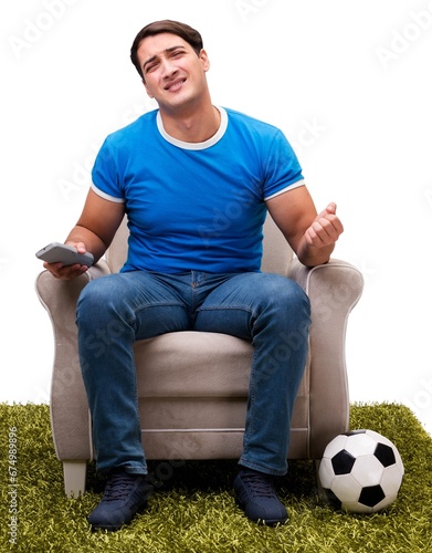 Man watching sports isolated on white background