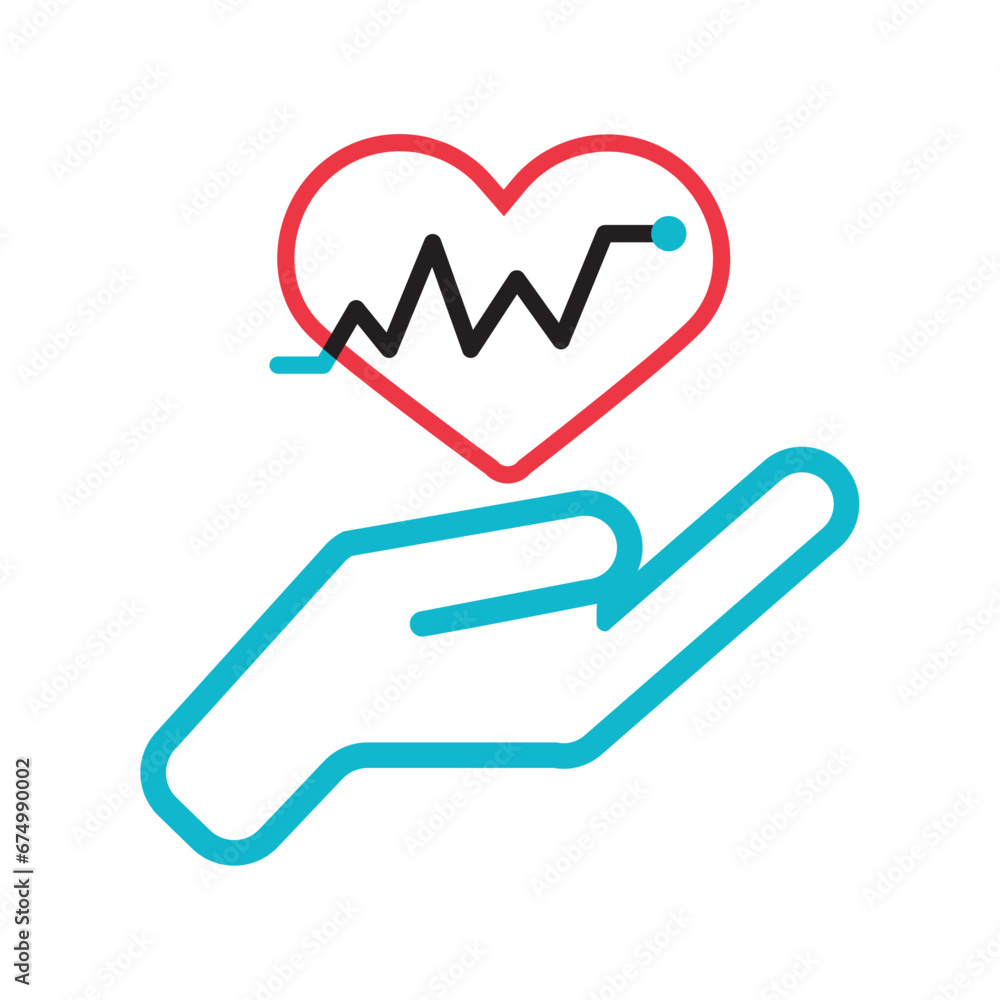 Outline of a hand with a cardiogram medical icon Vector Outline of a hand with a cardiogram medical icon Vector