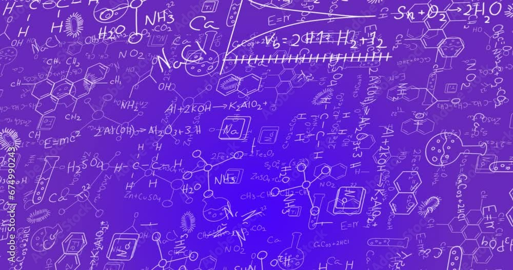 Animation of science concept icons and mathematical equations against blue gradient background Animation of science concept icons and mathematical equations against blue gradient background