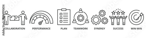 Partnership banner web icon vector illustration concept with icon of collaboration, performance, plan, teamwork, synergy, success and win-win solution