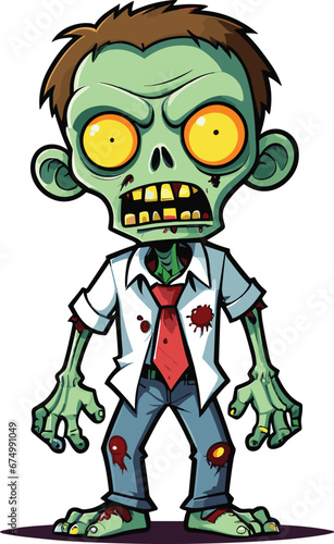 Vector illustration of a male zombie against a white backdrop.