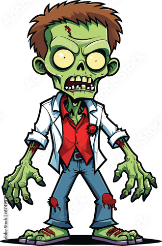Vector illustration of a male zombie against a white backdrop.