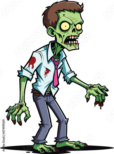 Vector illustration of a male zombie against a white backdrop.