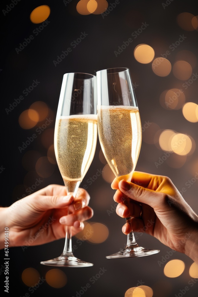 A couple clinking glasses of champagne for a toast
