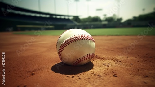 AI generated illustration of a baseball lying in the sandy field photo