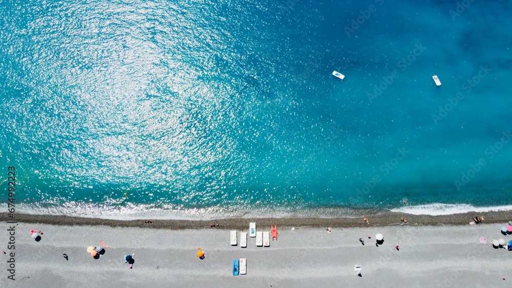 Drone view of the sea on a sunny day in Italy