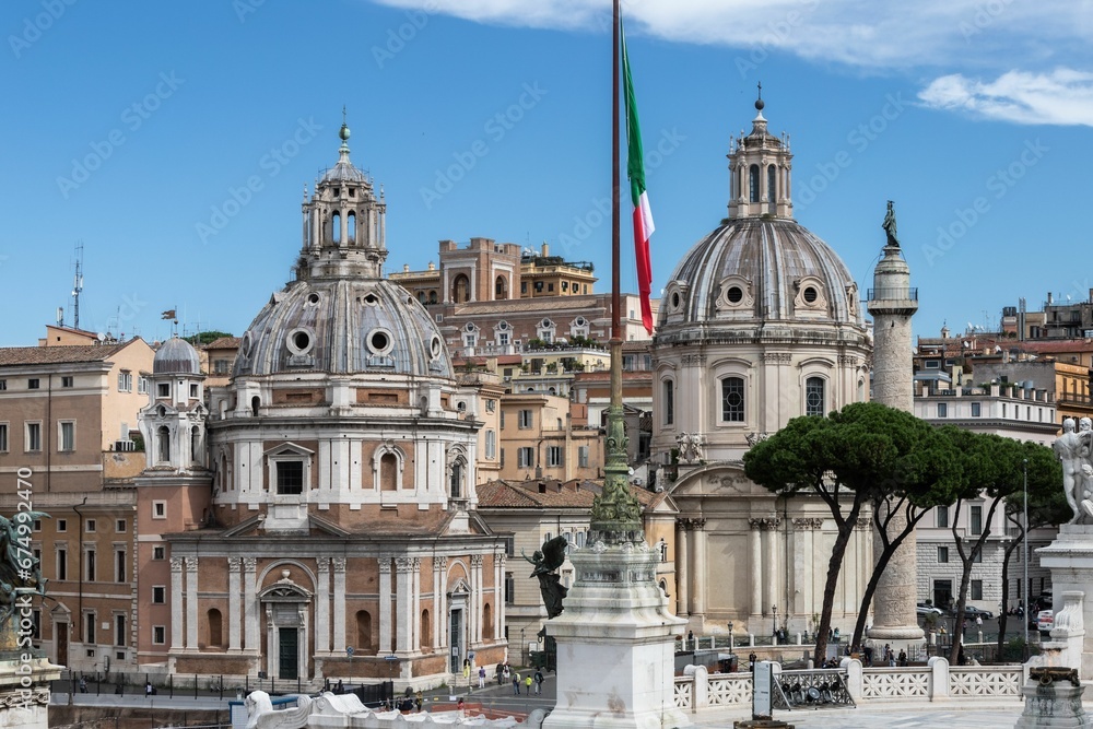 Scenic view of domes of old buildings in Piazza Venezia, Rome, Italy