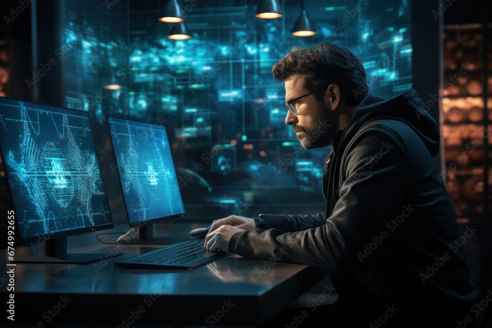 A cybersecurity expert consulting with a business executive on risk management strategies. Generative Ai. A cybersecurity expert consulting with a business executive on risk management strategies. Generative Ai.