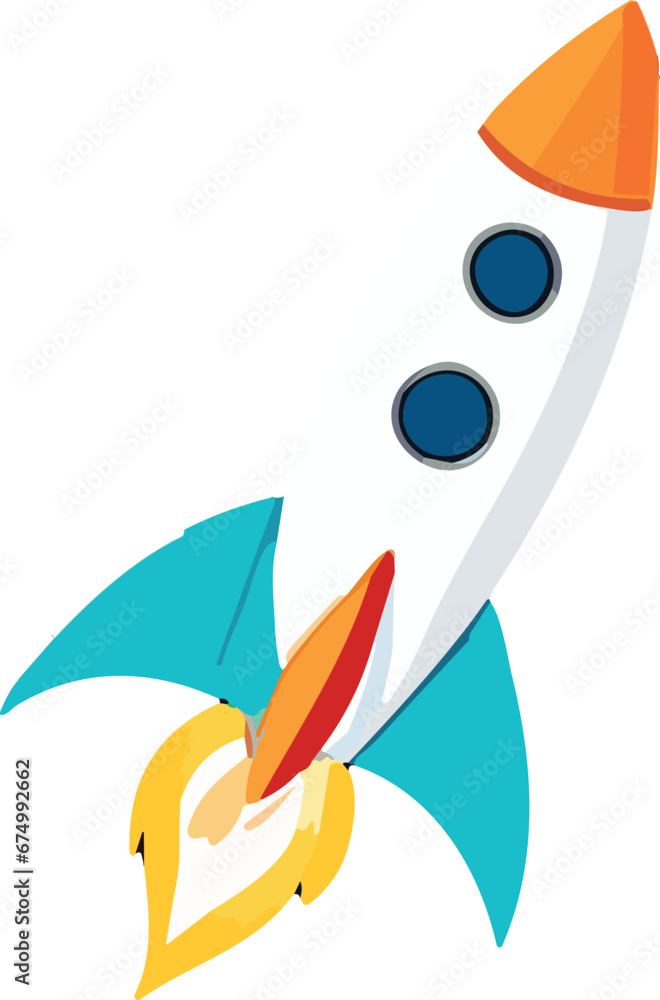 Vibrant digital cartoon illustration of a spaceship rocket flying off Vibrant digital cartoon illustration of a spaceship rocket flying off