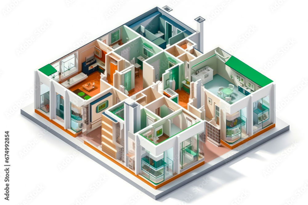 Curated visual reference: Picture Idea: An Isometric Cross Sectional Cutout Diagram Of Modern Green Apartment