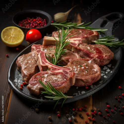 Lamb rib steak served on the dining tableGenerative AI illustration