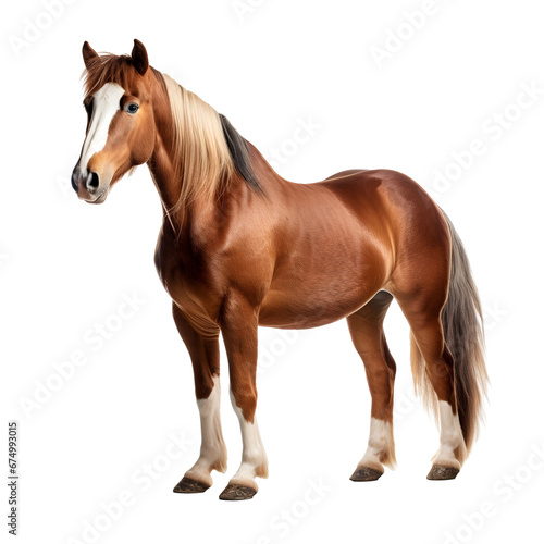 Welsh pony Horse with long mane standing on transparent background (png)