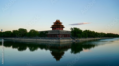 Stunning shot of the Forbidden City in China, situated on the edge of a riverbank