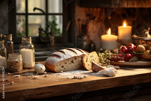 A rustic kitchen filled with the aromas of a home-cooked meal. Concept of culinary delight and comfort. Generative Ai.