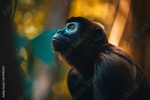 Contemplative Howler Monkey Amidst the Forest Glow