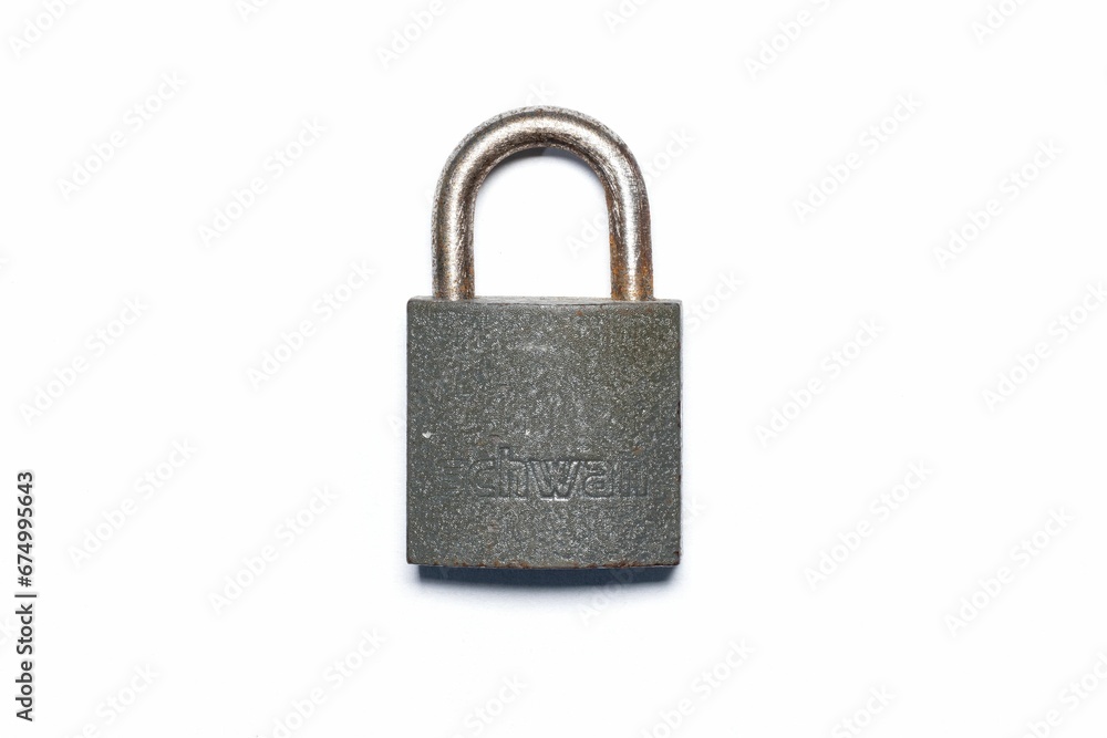 Rusty old silver padlock isolated on a white background Rusty old silver padlock isolated on a white background