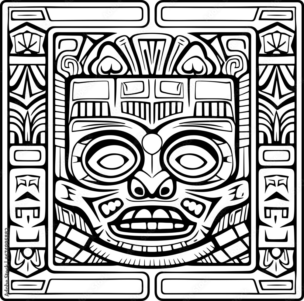 Obraz premium Indigenous tiki mask ornament pattern