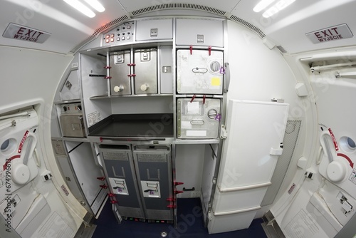 Interior design of back galley of an airplane