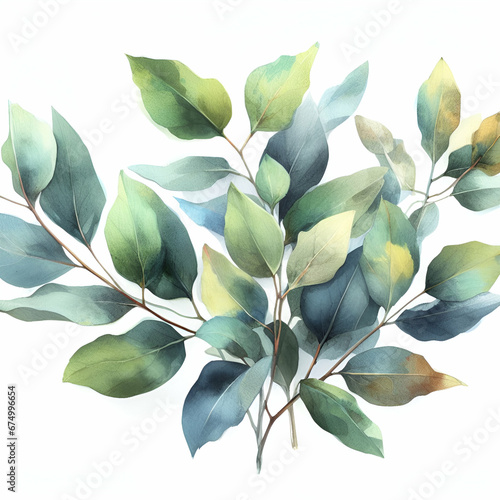 Market Blue Olive Green Watercolor Bundle Floral Nature Woodland Branches Elegant Eucalyptus Petals Leaves Foliage Court-side Wedding Save Date Trendy Botanical Leaf Greenery Flower Herb Collection.