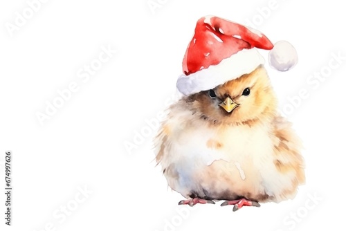 chick in watercolor celebrating christmas