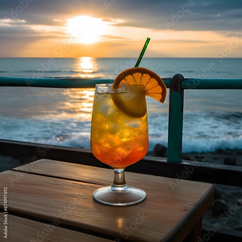 Beatiful Cocktail with the view of beach- AI generated photo