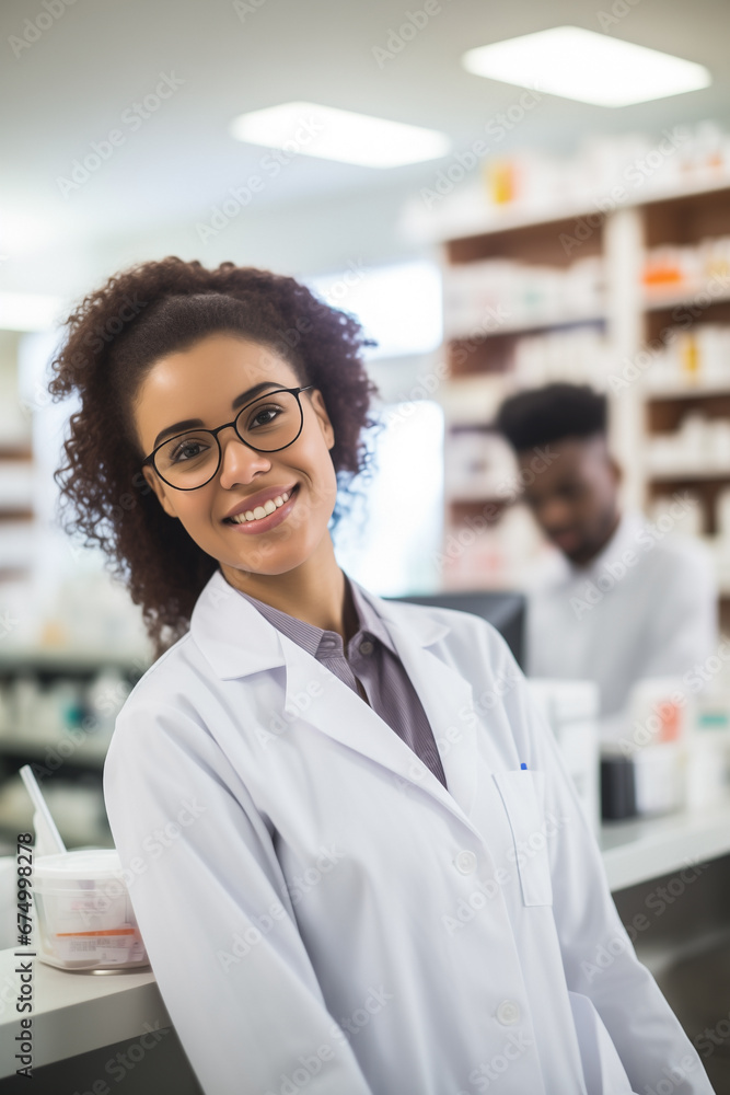 Joyful pharmacist ensures customer satisfaction