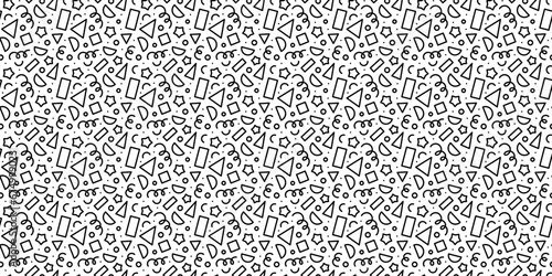 Fun black line doodle seamless pattern. Creative minimalist style art background for children or trendy design with basic shapes. Simple childish scribble backdrop.