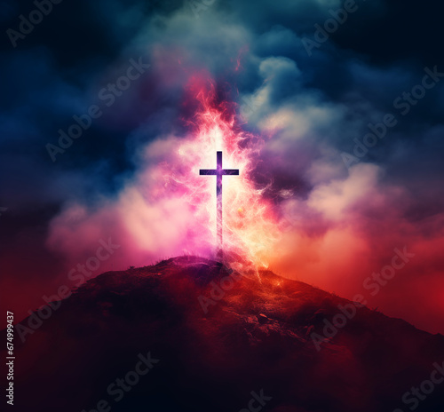 The cross on fire at calvary in propitiation