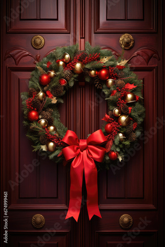 A Christmas wreath hanging ...