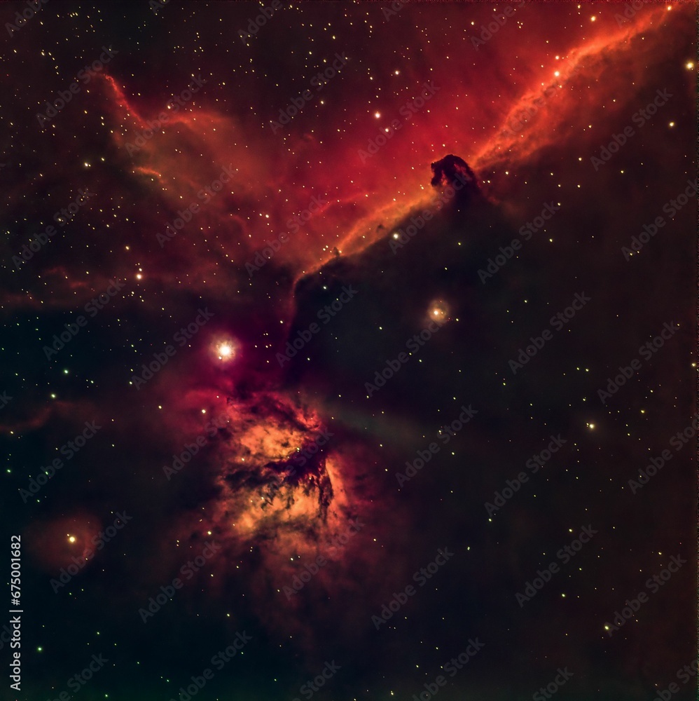 Obraz premium Vibrant and colorful image of a star-filled night sky with a galaxy of red and purple hues