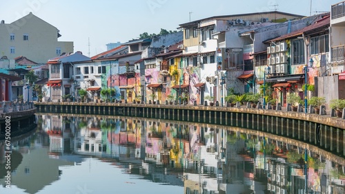 Picturesque, historic streets located along the Malacca River in the city of Malacca, Malaysia
